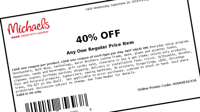 Michael’s Offers 40% Off One Item At Regular Price Through September 29, 2018